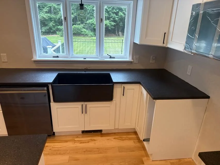 Black Pearl leathered granite kitchen countertop in a New Hampshire home