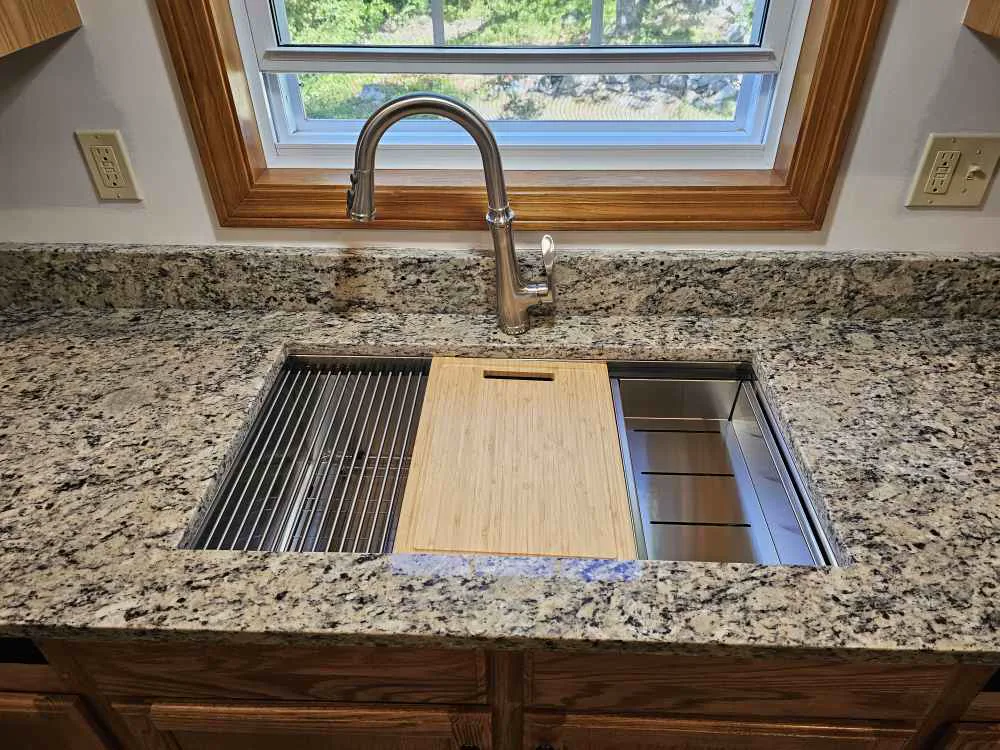 Granite countertop with eased edge and undermount sink installed in Barnstead, NH