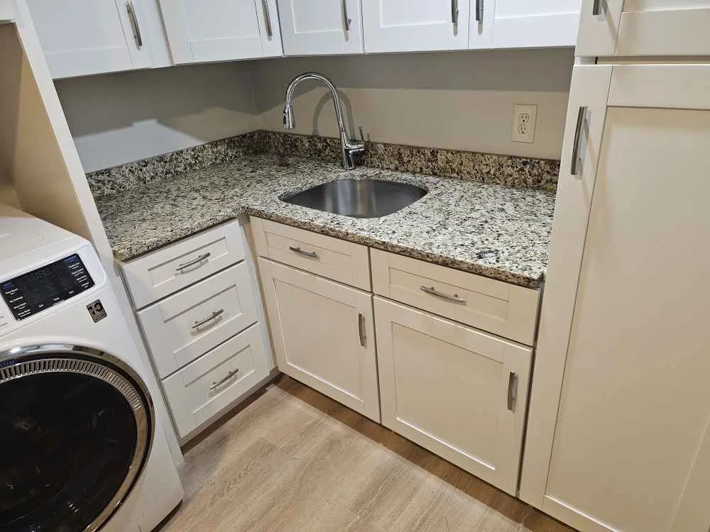 New Venetian Gold granite countertop in a laundry room in a Northwood, New Hampshire home