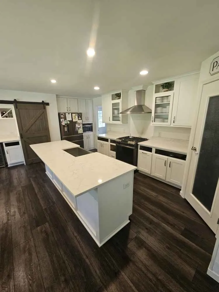 Calacatta Fioressa quartz kitchen island countertop installed in Candia, NH