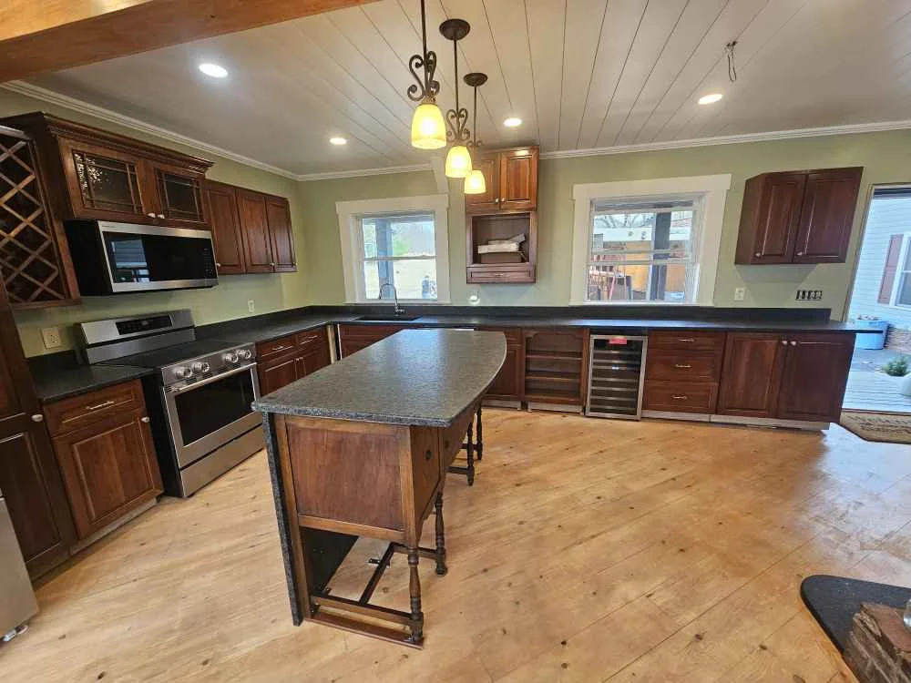 Coffee brown leathered granite countertops fabricated and installed by Precision Granite Works in Pittsfield, NH