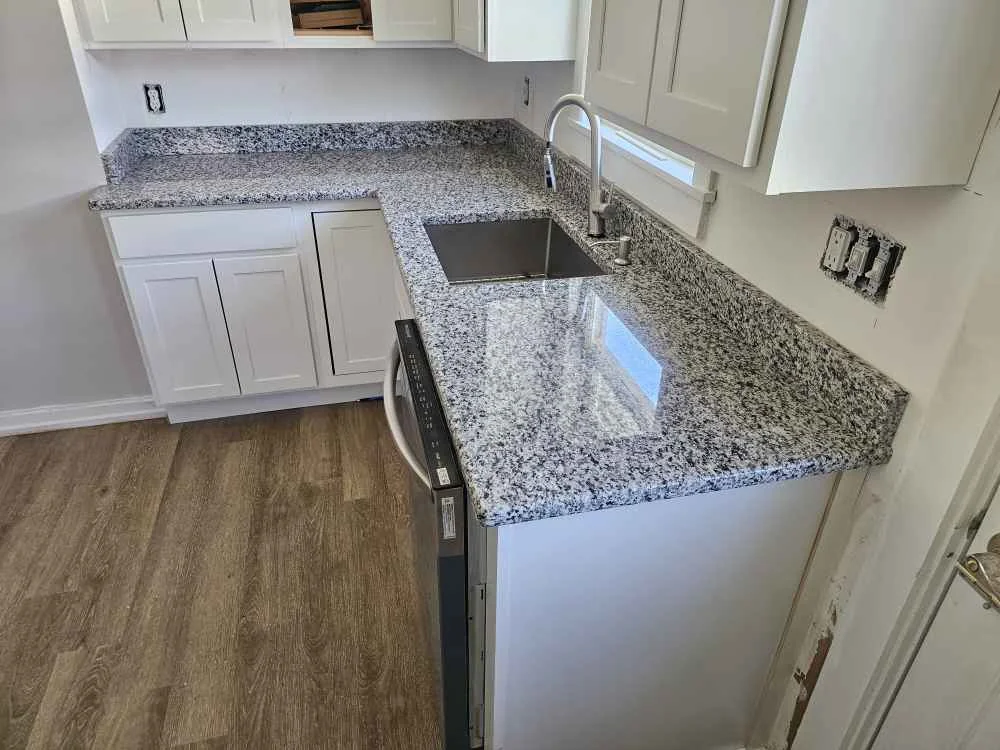 Valle Nevado granite countertops with sink installed by Precision Granite Works in Antrim, NH