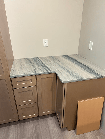 Green and white countertop